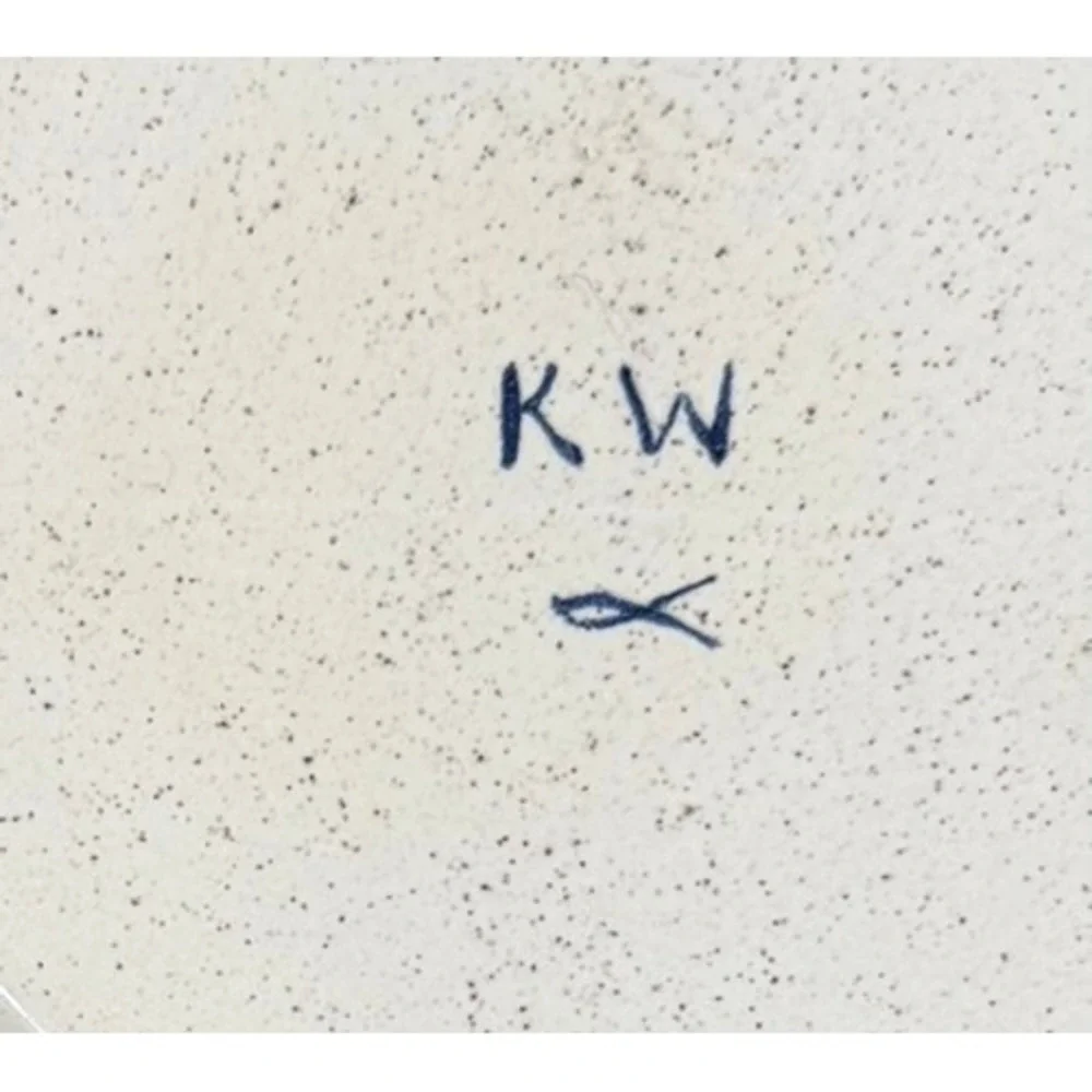 KW Studio Pottery Canister Give Thanks To The Lord Blue Cream Speckled 5x5